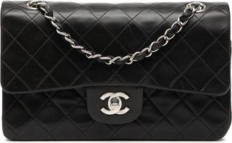 Chanel Pre-owned Womens Small Classic Lambskin Double Flap - Black Leather - One Size