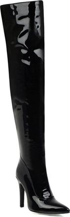 Generic Black,3.5 UK,Womens Patent Leather PU Thigh High Boots Pointy Toe Side Zippe Stiletto High Heel Over The Knee Boot Party Club Dress Shoes