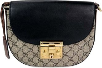 Gucci Brown GG Supreme Canvas Web Padlock Black Shoulder Bag (Authentic Pre- Loved)