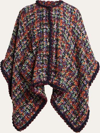 Etro Multicolor Tweed Wool-Mohair Blend Cape