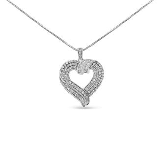House of Brilliance 925 Sterling Silver 1.00 Cttw Baguette Diamond Composite Open Heart 18 Inch Pendant Necklace