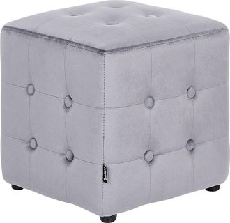 Beliani Beliani - Puf Cubo Reposapi&eacute;s Capiton&eacute; Dormitorio Sala De Estar Terciopelo Gris Wisconsin