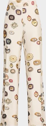 Libertine - Libertine Aaron Ivory Lovers Eyes Silk Wide-Leg Pants