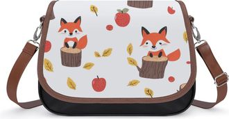 Generic Cartoon Foxes Tree Stumps Leather Crossbody Bags for Women Messenger Handbag Purse Shoulder Bag