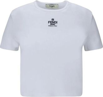 Fendi T-Shirts, female, White, Size: S Cotton Crew Neck Casual Top