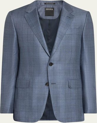 Ermenegildo Zegna Mens Cashmere and Silk Plaid Sport Coat