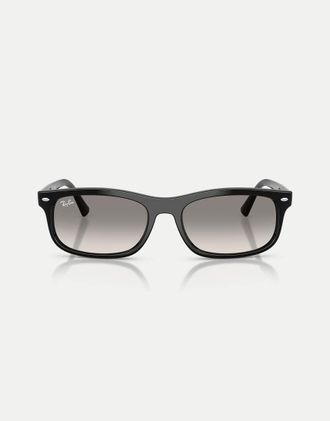 Ray-Ban Rb2224 - Occhiali da sole rettangolari neri con lenti grigie-Nero
