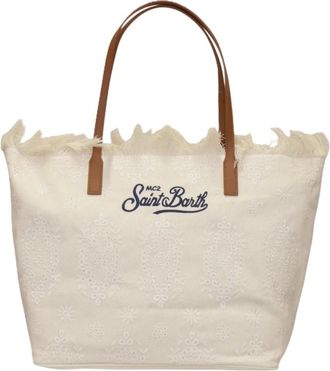MC2 Saint Barth Tote Bags, female, White, Size: ONE SIZE City Shoulder Bag With Fringes