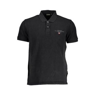 Napapijri Tops, Heren, Zwart, M, Katoen, Klassiek Zwart Geborduurd Poloshirt