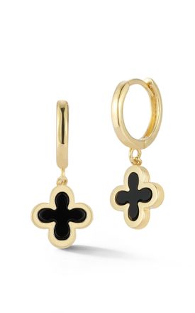 Ember Fine Jewelry 14K Gold Onyx Clover Hoop Earrings