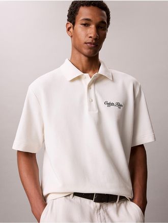 Calvin Klein Jeans Calvin Klein Mens Script Logo Graphic Pique Relaxed Polo Shirt - White - 2XL