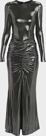 Et Ochs Stealla Metallic Ruched Long-Sleeve Gown