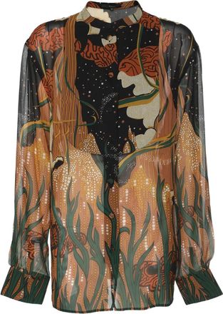 Gucci Blusa con stampa grafica - Marrone