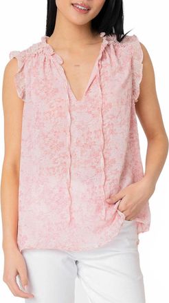 Gibsonlook Ruffle Trimmed V-Neck Blouse In Off White Blush Print