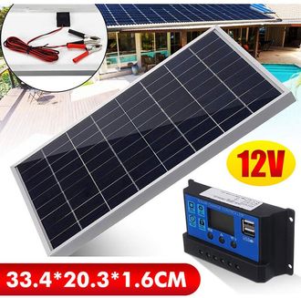 OEM Panel Solar Monocristalino Port&aacute;til De 10 W Y 12 V - Dimensiones: 335 X 205 X 16 Mm - Controlador De Carga De 30 A - Cables Incluidos Para Hogares, Ca