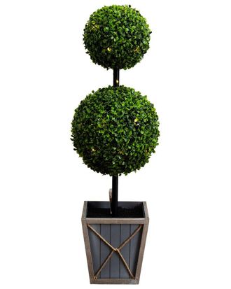 Nearly Natural 3Ft Uv-Resistant Artificial Double Ball Boxwood Topiary With Led Lights In Decorative Planter (Indoor/Outdoor)