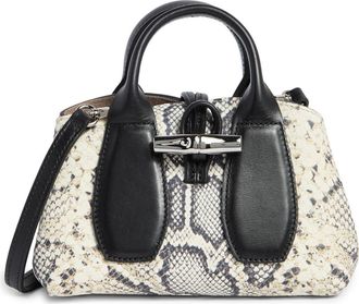 Longchamp Extra Small Roseau Snakeskin Print Leather Top Handle Bag in Black/White at Nordstrom Rack