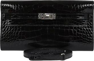 Herm&egrave;s Kelly Wallet To Go Shiny Alligator Mississippiensis LeatherBlack
