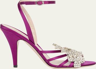 Valentino Garavani Ladycrush Strass Flower Ankle-Strap Sandals