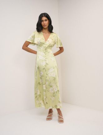 Nobody's Child Sage Green Floral Satin Erin Maxi Dress
