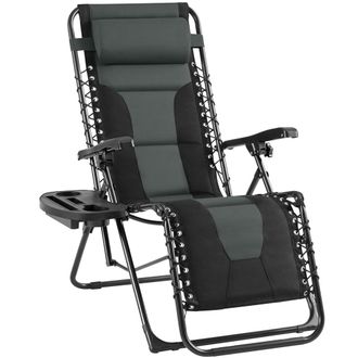 Yaheetech Homevive Silla De Gravedad Cero Acolchada Tumbona Plegable De Playa Con Reposacabezas Portavasos Para Jard&iacute;n Patio Negro/gris
