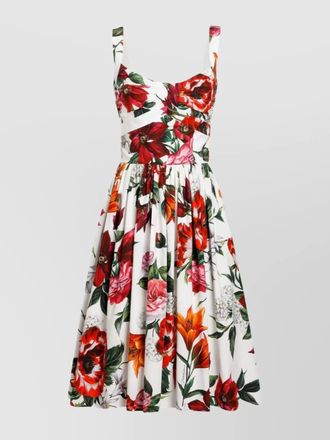 Dolce & Gabbana cotton floral-print sleeveless boat neck pleated midi dress