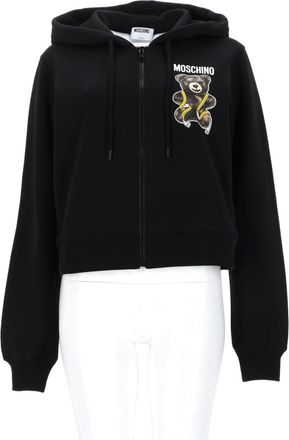 Moschino Teddy Cropped Hoodie Teddy Bear Graphic Cotton Sweatshirt