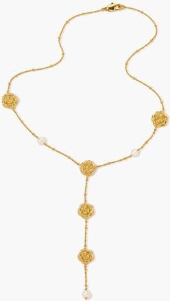 Yoj Long Rose Lariat Necklace In Gold & Pearls at Nordstrom