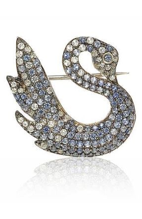 Suzy Levian Sterling Silver Pave CZ Swan Pin in Blue at Nordstrom Rack