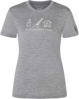 super.natural Van Life Bio Jersey Tee Merinoshirt f&uuml;r Damen | grau/wei&szlig;