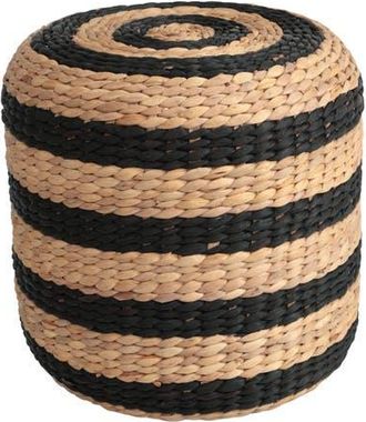 Jonathan Y Designs Aimee 15.7 Modern Minimalist Two-Tone Hand-Woven Hyacinth Stool in Black/natural (Stripes) at Nordstrom