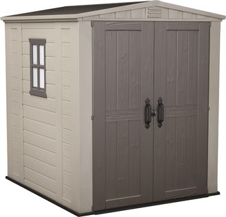 Keter Factor 6x6 - Caseta De Jard&iacute;n 178x208x195,5 Cm 2 Puertas Para Almacenamiento De Herramientas Acabado Efecto Madera En Resina Beige