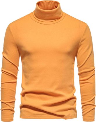 Generic Mens Turtleneck T-shirt | Long Sleeve Pullover Top Pullover Turtleneck Jumper Slim Fit Solid Tops Knit Sweater Polo Neck Basic Mock Turtleneck Solid T