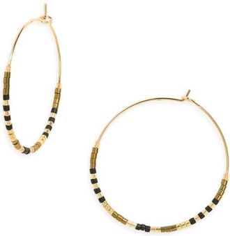 Nordstrom Bead Accent Hoop Earrings in Brown Multi- Gold at Nordstrom