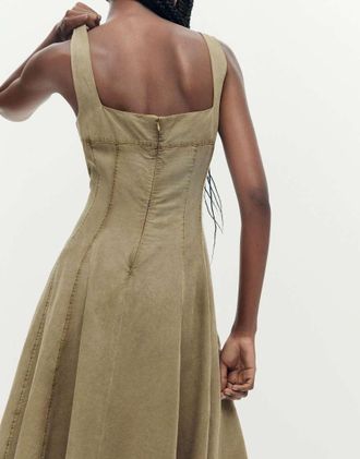 Desigual Vestito midi crema con cuciture-Neutro