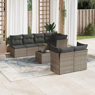 vidaXL Vidaxl - Set De Sof&aacute;s De Jard&iacute;n 8 Pzas Y Cojines Rat&aacute;n Sint&eacute;tico Gris