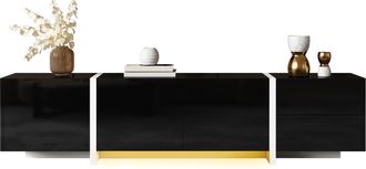 STILVORA Mueble Tv Con 3 Puertas, 1 Caj&oacute;n Y 1 Puerta Abatible Con Led, Frente Brillante, En Tablero De Part&iacute;culas, 170&times;30&times;39 Cm, Negro Blanco
