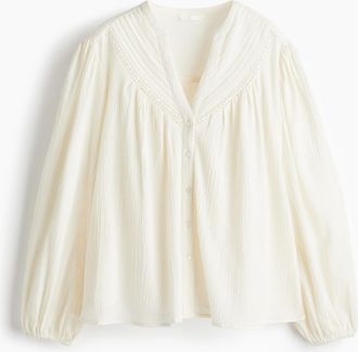 H&M Gecrinkelte Bluse aus Leinenmix - White
