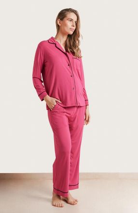 Nom Maternity Heart On My Sleeve Maternity Pajama Set in Raspberry at Nordstrom, Size X-Small