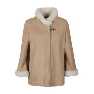 Fay Panelled Shearling-Trim Jacket - female - Fay - Faux Fur & Shearling Jackets - Brown - M - Jackets