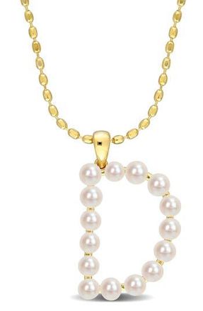Delmar 3.5-4mm Freshwater Cultured Pearl Initial Pendant Necklace in Gold-D at Nordstrom Rack