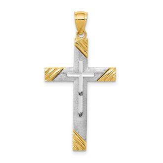 Diamond2Deal 14k Two-tone Gold Diamond-cut Cross Pendant
