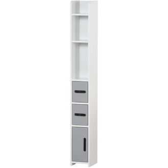 Kleankin Mobile Bagno con Mensole e Armadietti Legno Bianco e Grigio 15x17x120cm - Kleankin