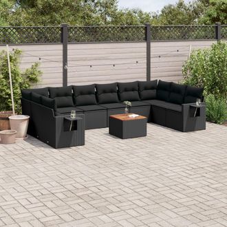 vidaXL Set De Sof&aacute;s De Jard&iacute;n 11 Pzas Y Cojines Rat&aacute;n Sint&eacute;tico Negro Vidaxl