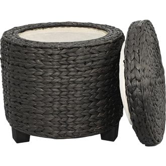 Happimess Addie 17.72 Modern Coastal Handwoven Water Hyacinth Storage Ottoman with Lid in Black at Nordstrom