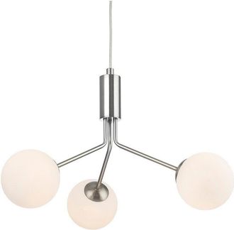 Netlighting Montana 3 Light Globe Fitting Brushed Steel with Opal White Glass