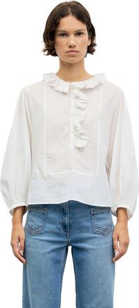Gerard Darel Leone Ruffle Pintuck Detail Shirt in White at Nordstrom, Size X-Large/xx-Large