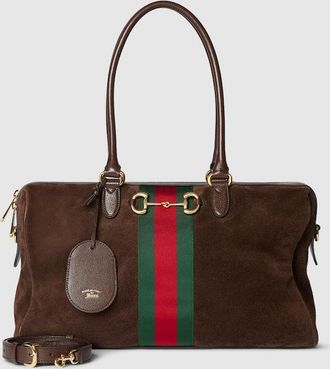 Gucci Borsetto Large Boston Bag, Brown, Suede