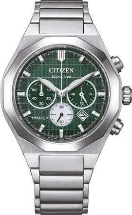 Citizen Zenshin Senkei Chronograph Green Dial Mens Watch CA4691-59X