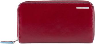 Piquadro Blauwe Vierkante Portemonnee met Rits - Dames - Portefeuilles - Rood - ONE Size - Leer - Accessoires